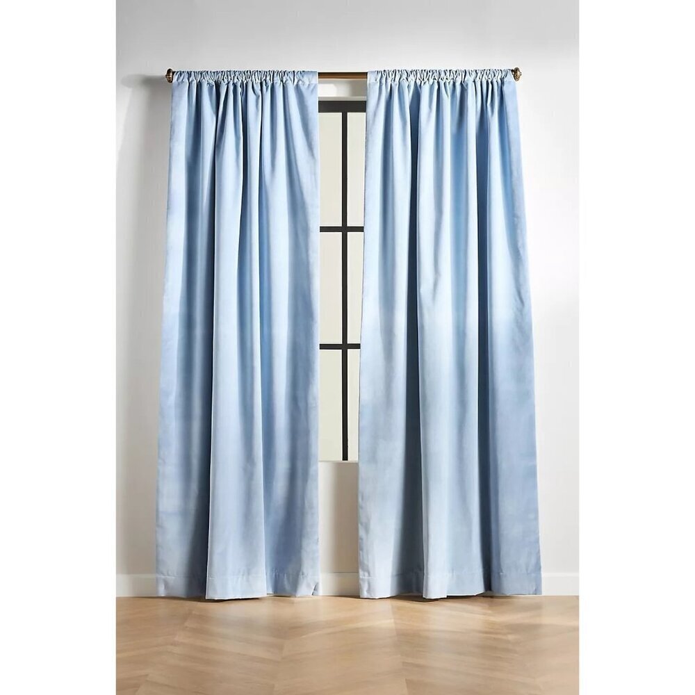 Anthropologie Matte Velvet Blackout Curtain Blue 96"x50" NWT $288